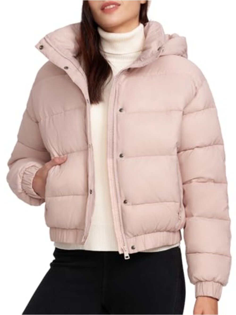 Women's Cropped Puffer Jacket Hooded Waterproof Quilted Winter Coat